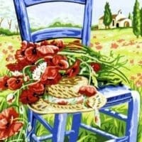 Scaun cu flori - canevas imprimat