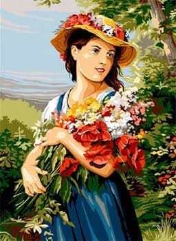 Girl with flowers - printed canvas