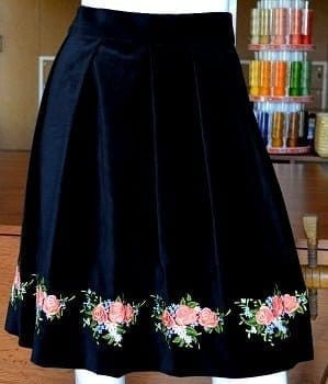 Embroidered velvet skirt