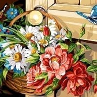 Coș cu flori - canevas imprimat