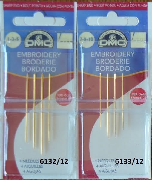 Golden needles with a sharp point and elongated ear