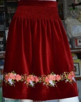 Embroidered velvet skirt