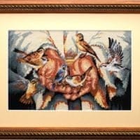 Birds in the palms - sewn and framed