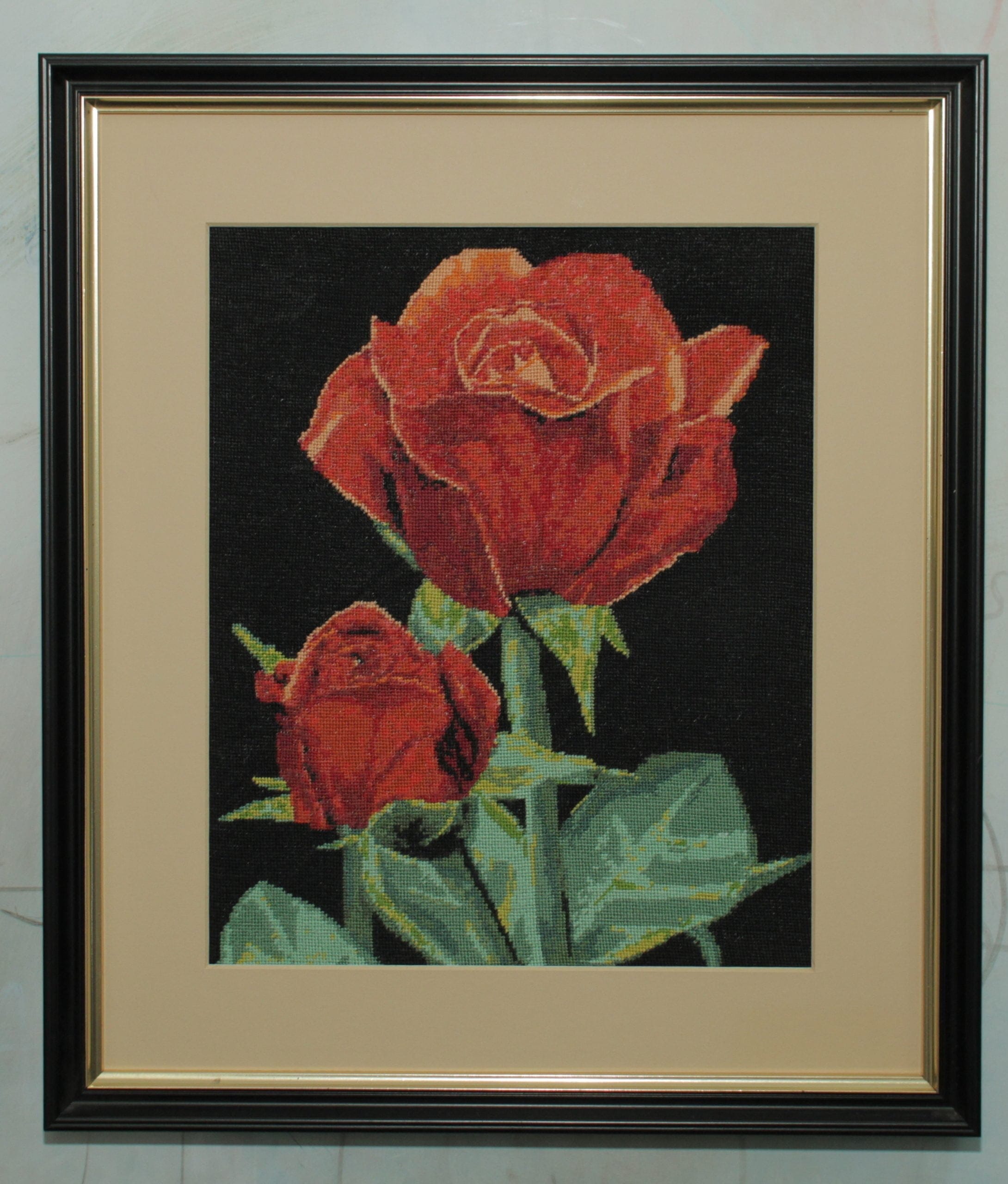 Red roses - sewn and framed