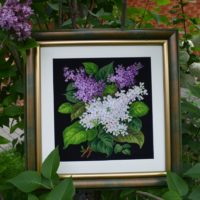 Buchet de liliac - model cusut și înrămat